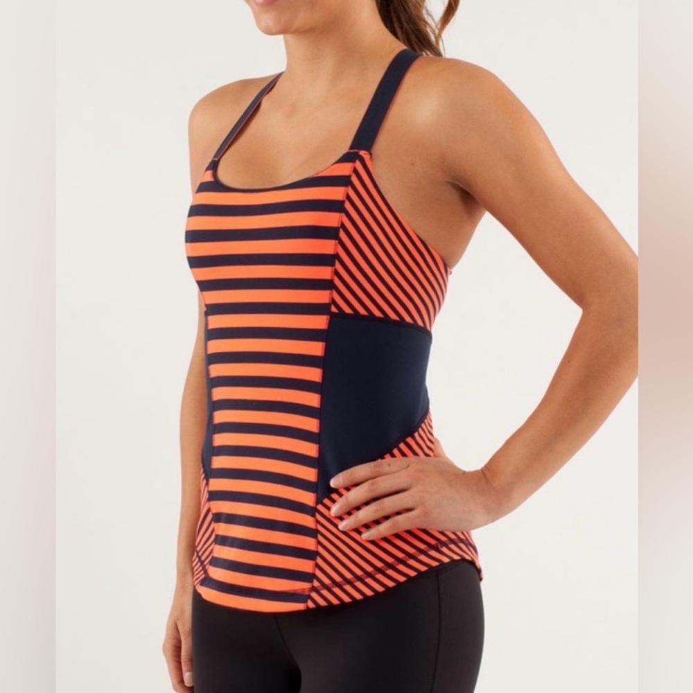 LULULEMON WORK IT OUT TANK ORANGE NAVY STRIPE ATHLETIC TANK TOP SZ 10 - Picture 8 of 8